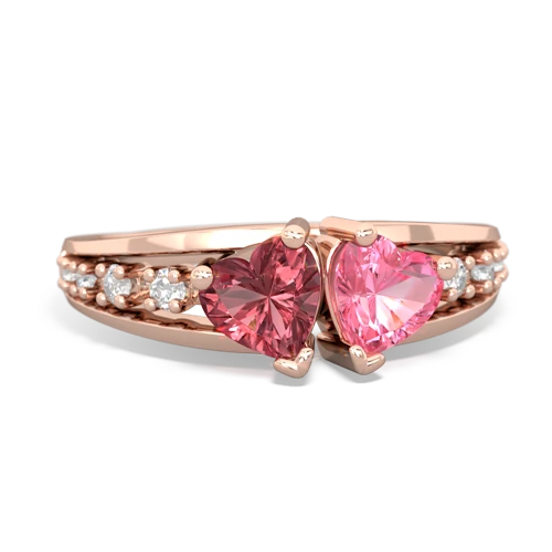 Pink Tourmaline Genuine Pink Tourmaline with Lab Created Pink Sapphire Heart to Heart ring Ring