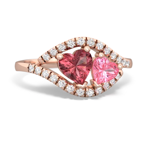 Pink Tourmaline Genuine Pink Tourmaline with Lab Created Pink Sapphire Mother and Child ring Ring