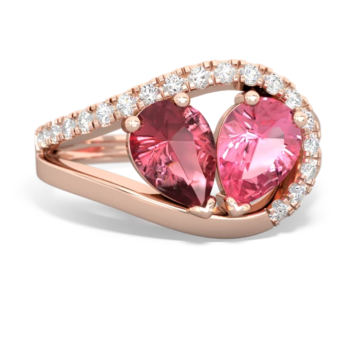 Pink Tourmaline Genuine Pink Tourmaline with Lab Created Pink Sapphire Nestled Heart Keepsake ring Ring