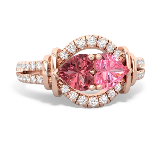 Pink Tourmaline Genuine Pink Tourmaline with Lab Created Pink Sapphire Art-Deco Keepsake ring Ring
