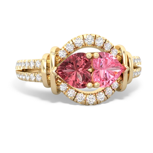 Pink Tourmaline Genuine Pink Tourmaline with Lab Created Pink Sapphire Art-Deco Keepsake ring Ring