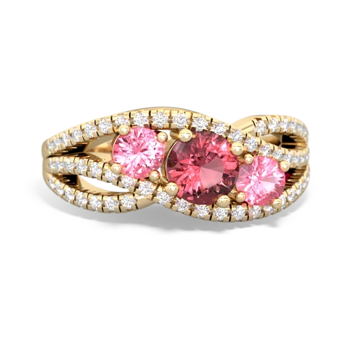 tourmaline-pink sapphire three stone pave ring