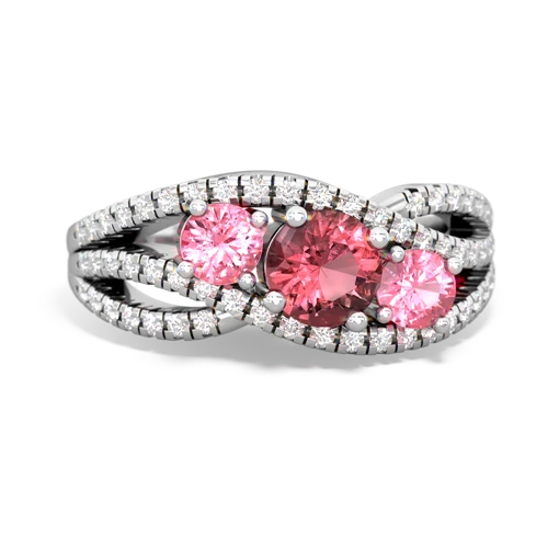 tourmaline-pink sapphire three stone pave ring