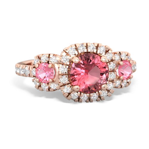 Pink Tourmaline Genuine Pink Tourmaline with Lab Created Pink Sapphire and Genuine Emerald Regal Halo ring Ring