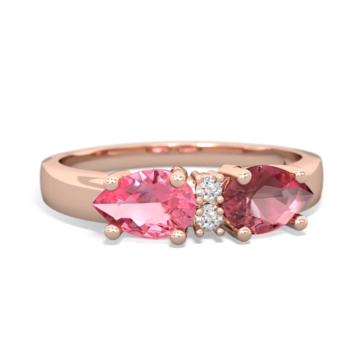 Pink Tourmaline Genuine Pink Tourmaline with Lab Created Pink Sapphire Pear Bowtie ring Ring