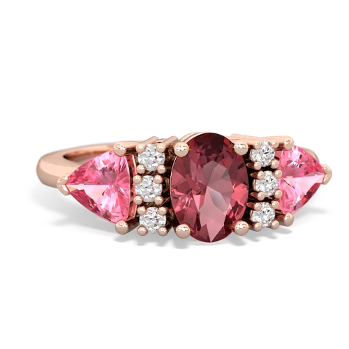 Pink Tourmaline Genuine Pink Tourmaline with Lab Created Pink Sapphire and  Antique Style Three Stone ring Ring