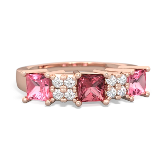 Pink Tourmaline Genuine Pink Tourmaline with Lab Created Pink Sapphire and Lab Created Emerald Three Stone ring Ring