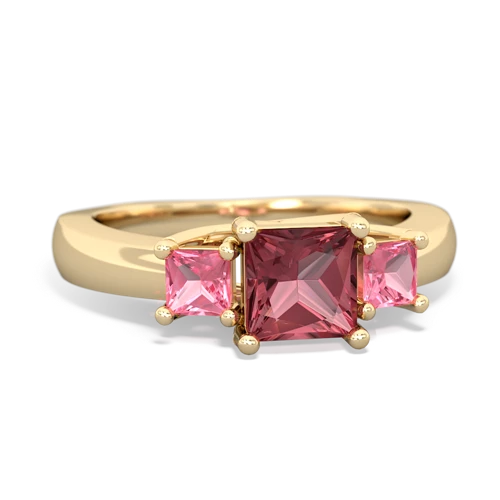 Pink Tourmaline Genuine Pink Tourmaline with Lab Created Pink Sapphire and  Three Stone Trellis ring Ring