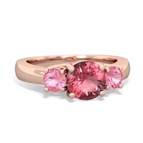 Pink Tourmaline Genuine Pink Tourmaline with Lab Created Pink Sapphire and  Three Stone Trellis ring Ring