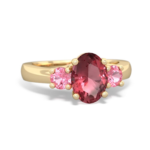 Pink Tourmaline Genuine Pink Tourmaline with Lab Created Pink Sapphire Three Stone Trellis ring Ring
