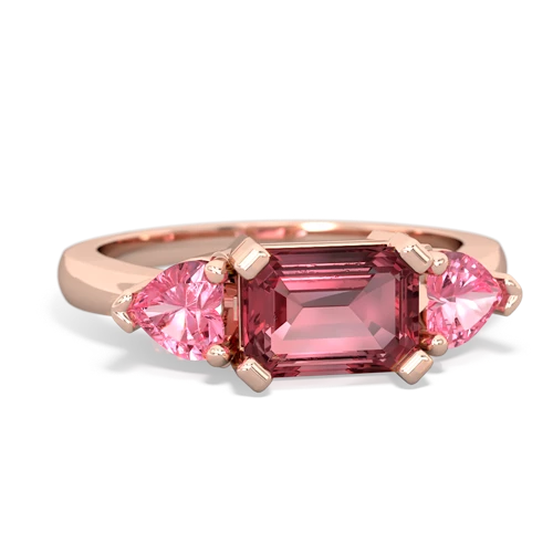 Pink Tourmaline Genuine Pink Tourmaline with Lab Created Pink Sapphire and  Three Stone ring Ring