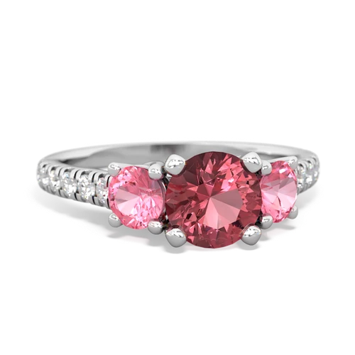 Pink Tourmaline Genuine Pink Tourmaline with Lab Created Pink Sapphire and Genuine Garnet Pave Trellis ring Ring