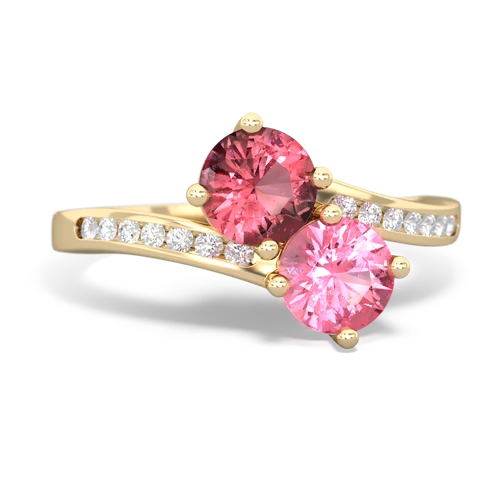 tourmaline-pink sapphire two stone channel ring
