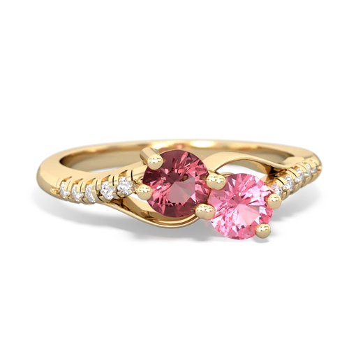 Pink Tourmaline Genuine Pink Tourmaline with Lab Created Pink Sapphire Two Stone Infinity ring Ring