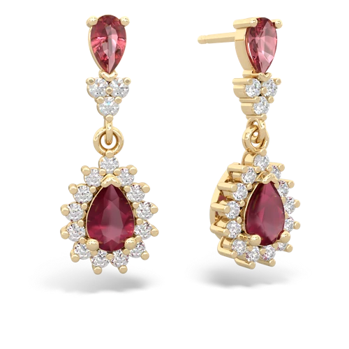 Pink Tourmaline Genuine Pink Tourmaline with Genuine Ruby Halo Pear Dangle earrings Earrings