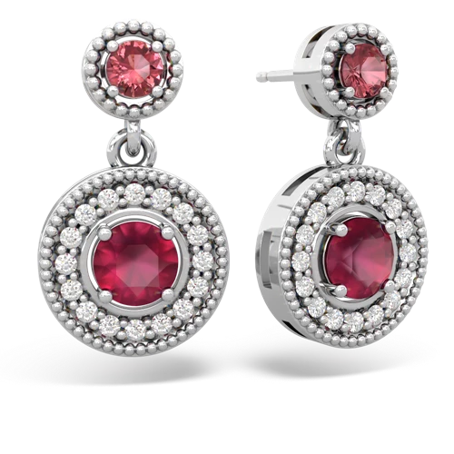 Pink Tourmaline Genuine Pink Tourmaline with Genuine Ruby Halo Dangle earrings Earrings