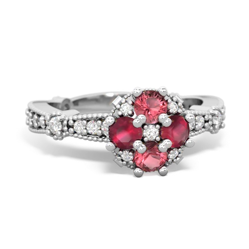 Pink Tourmaline Genuine Pink Tourmaline with Genuine Ruby Milgrain Antique Style ring Ring