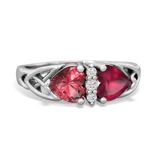 Pink Tourmaline Genuine Pink Tourmaline with Genuine Ruby Celtic Trinity Knot ring Ring