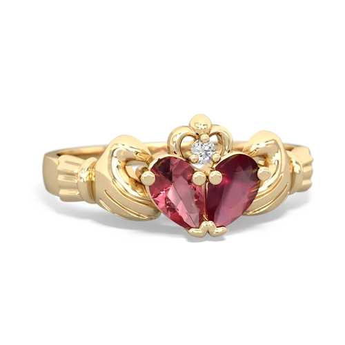 Pink Tourmaline Genuine Pink Tourmaline with Genuine Ruby Claddagh ring Ring