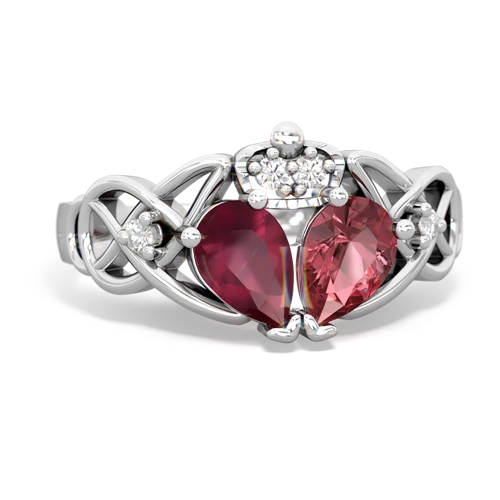 Pink Tourmaline Genuine Pink Tourmaline with Genuine Ruby Two Stone Claddagh ring Ring