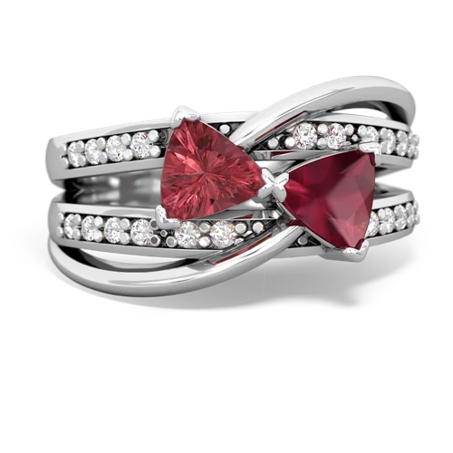 Pink Tourmaline Genuine Pink Tourmaline with Genuine Ruby Bowtie ring Ring