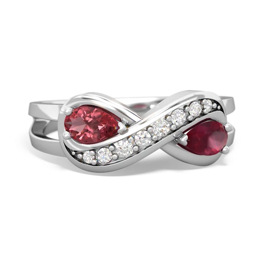 Pink Tourmaline Genuine Pink Tourmaline with Genuine Ruby Diamond Infinity ring Ring