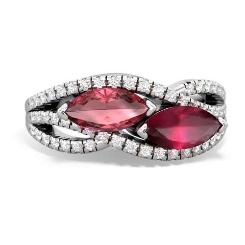 tourmaline-ruby double heart ring