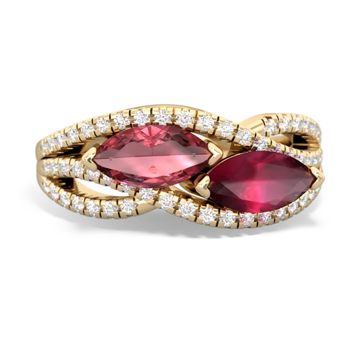 tourmaline-ruby double heart ring