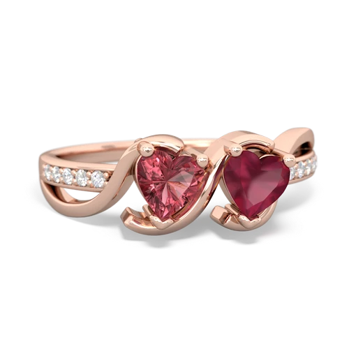Pink Tourmaline Genuine Pink Tourmaline with Genuine Ruby Side by Side ring Ring