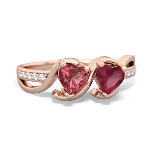 tourmaline-ruby double heart ring