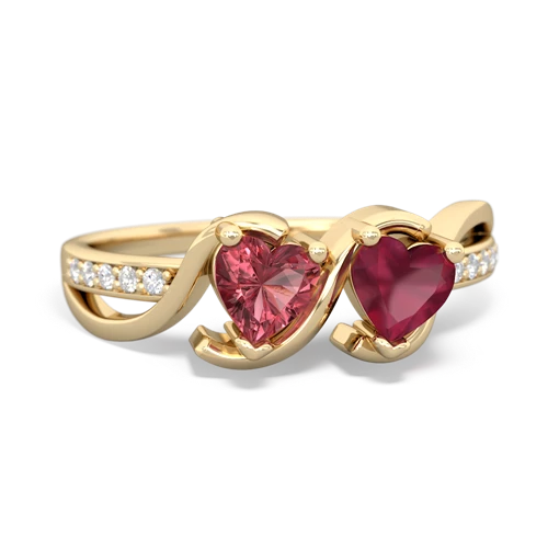 tourmaline-ruby double heart ring