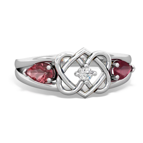 Pink Tourmaline Genuine Pink Tourmaline with Genuine Ruby Hearts Intertwined ring Ring