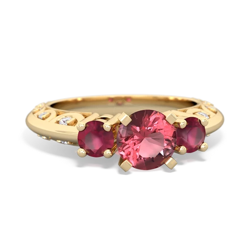 Pink Tourmaline Genuine Pink Tourmaline with Genuine Ruby Art Deco ring Ring