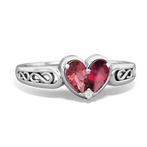 Pink Tourmaline Genuine Pink Tourmaline with Genuine Ruby filligree Heart ring Ring