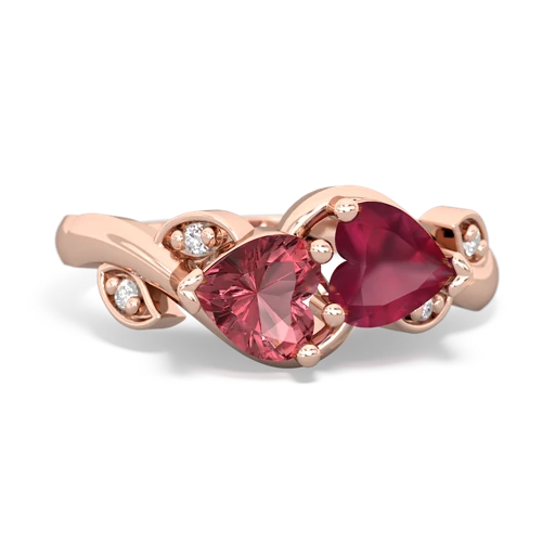 Pink Tourmaline Genuine Pink Tourmaline with Genuine Ruby Floral Elegance ring Ring