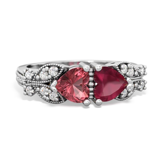 Pink Tourmaline Genuine Pink Tourmaline with Genuine Ruby Diamond Butterflies ring Ring