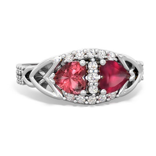 Pink Tourmaline Genuine Pink Tourmaline with Genuine Ruby Celtic Knot Engagement ring Ring