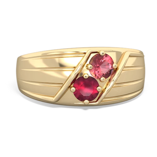 Pink Tourmaline Genuine Pink Tourmaline with Genuine Ruby Art Deco Men's ring Ring