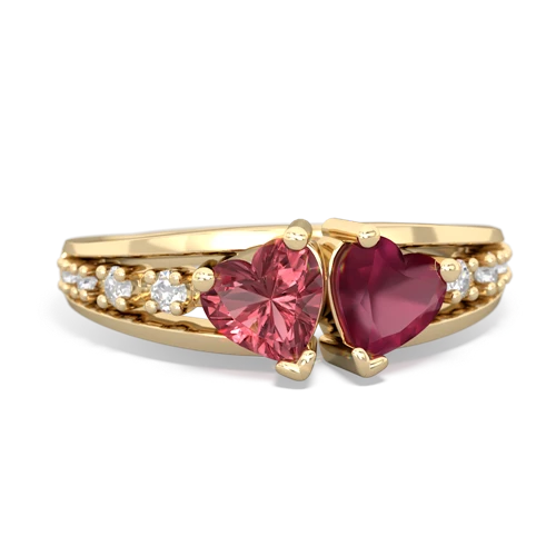 Pink Tourmaline Genuine Pink Tourmaline with Genuine Ruby Heart to Heart ring Ring