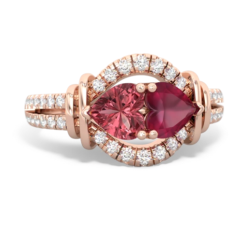 Pink Tourmaline Genuine Pink Tourmaline with Genuine Ruby Art-Deco Keepsake ring Ring