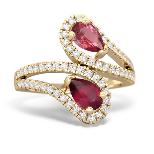 tourmaline-ruby pave swirls ring