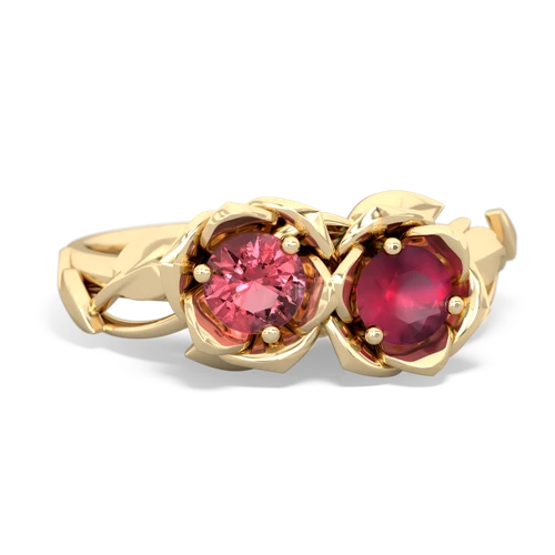 Pink Tourmaline Genuine Pink Tourmaline with Genuine Ruby Rose Garden ring Ring