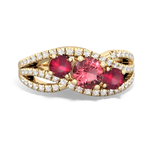 tourmaline-ruby three stone pave ring