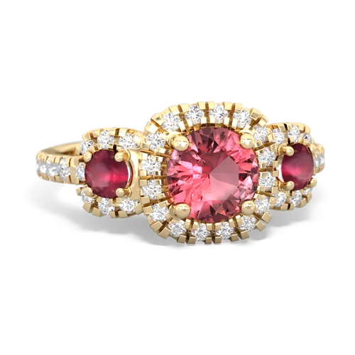 Pink Tourmaline Genuine Pink Tourmaline with Genuine Ruby and  Regal Halo ring Ring