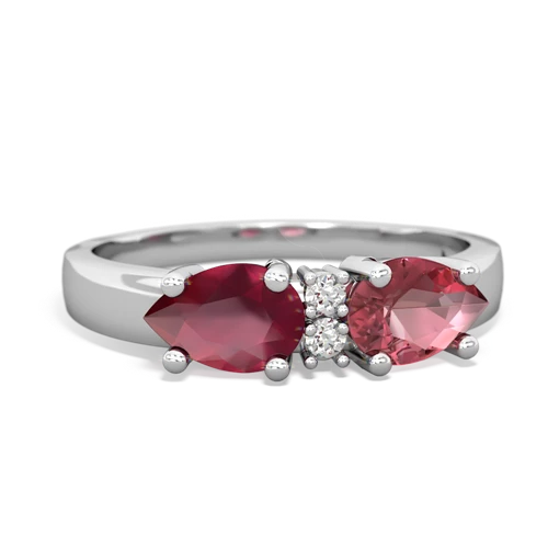 Pink Tourmaline Genuine Pink Tourmaline with Genuine Ruby Pear Bowtie ring Ring