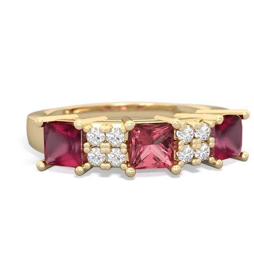 Pink Tourmaline Genuine Pink Tourmaline with Genuine Ruby and  Three Stone ring Ring