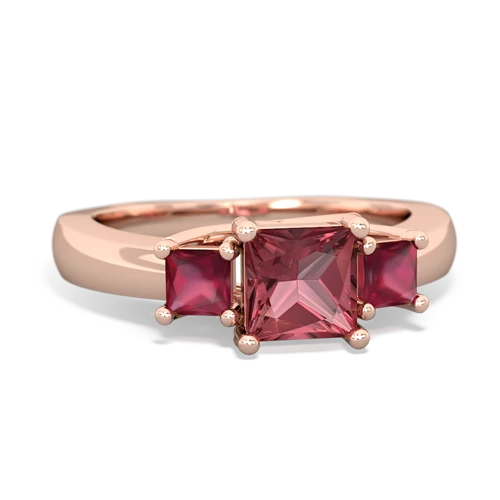 Pink Tourmaline Genuine Pink Tourmaline with Genuine Ruby and Genuine Pink Tourmaline Three Stone Trellis ring Ring