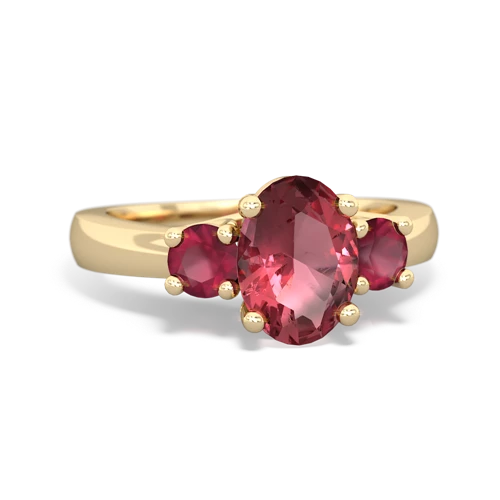 Pink Tourmaline Genuine Pink Tourmaline with Genuine Ruby Three Stone Trellis ring Ring