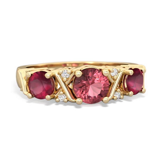 Pink Tourmaline Genuine Pink Tourmaline with Genuine Ruby and Genuine Peridot Hugs and Kisses ring Ring