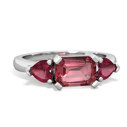 Pink Tourmaline Genuine Pink Tourmaline with Genuine Ruby and Genuine Pink Tourmaline Three Stone ring Ring